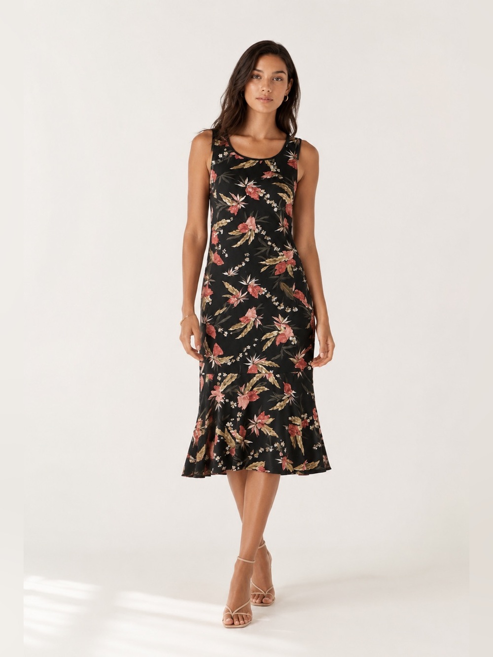 Iolani Classics Floral Black Hawaiian Midi Dress XS